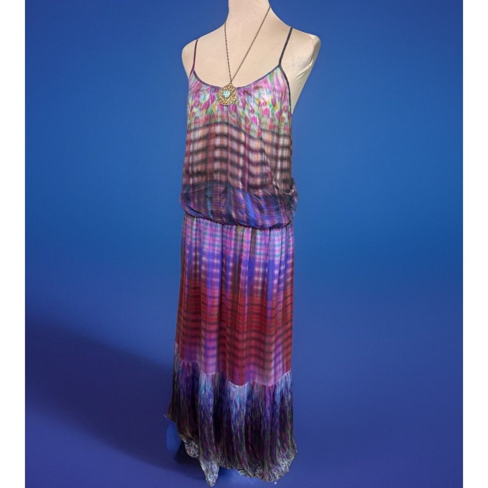 7 For All Mankind Vivid Watercolor 100% Silk Maxi Halter | Boho Wedding Guest |